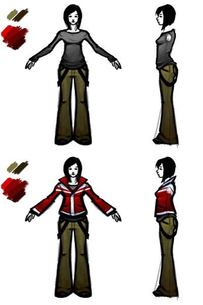 front and side views of the female player character