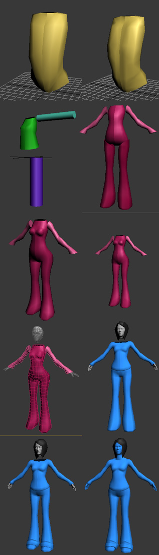 The rough modeling process for Survival Master's female player character